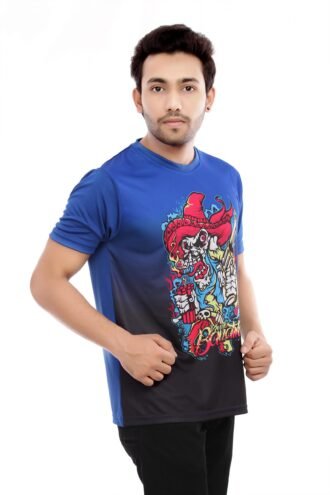 Blue Half Sleeve Casual Wear Tshirt