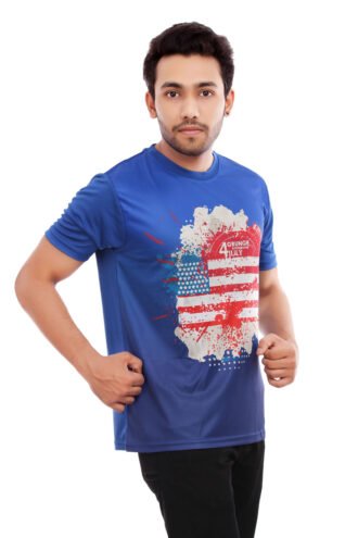 US Flag Design Blue Casual Tshirt
