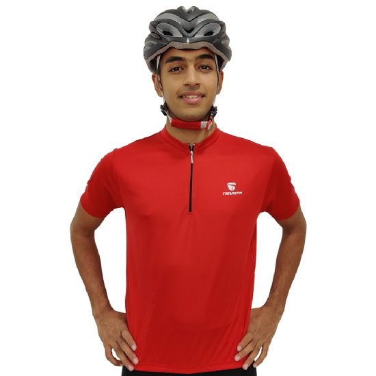 Half Zipper Cycling Jersey Red for Men | Cycling T-shirts